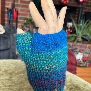 Blue and Green Knitted Fingerless Gloves